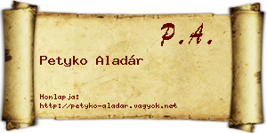 Petyko Aladár névjegykártya